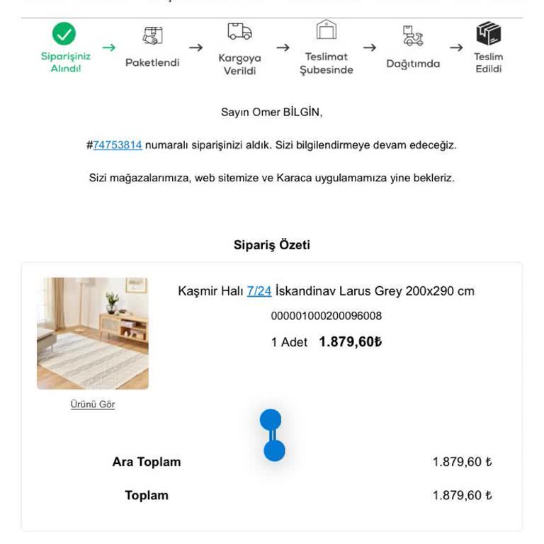 Karaca'dan Sipariş Verdim, Ürün Ortada Yok!
