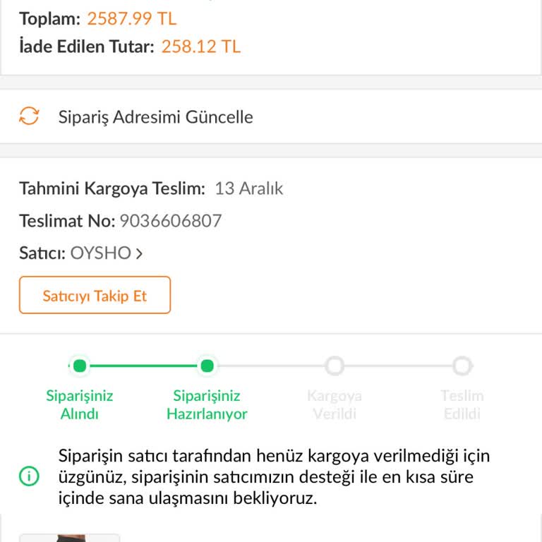 Oysho'dan Alınan Ürünün Kargo Gecikmesi