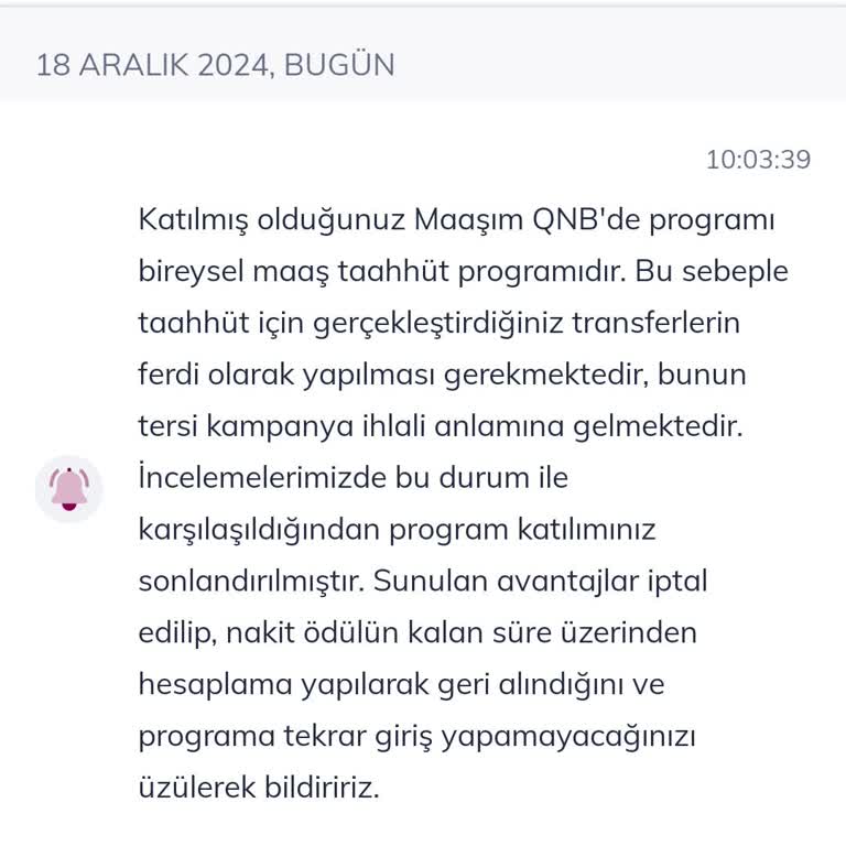QNB Finansbank'ın Haksız Program Sonlandırması Ve Hak İadesi Talebi