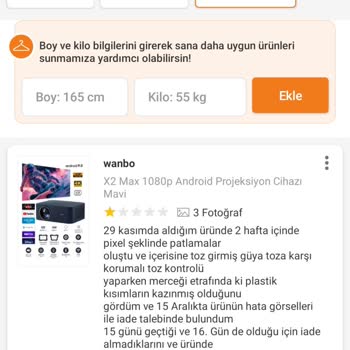 Tozlu Projeksiyon Ve İade Sorunu