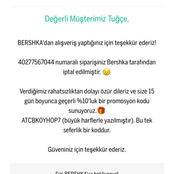 Bershka'dan İptal Edilen Sipariş Ve İade Sorunu