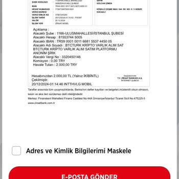 BTCTURK Hesabına Yanlış Para Transferi Ve Geri İade Talebi