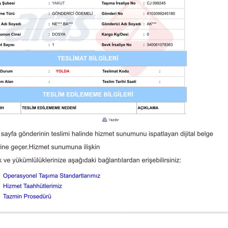 Kargo Takip Numarası Sorunu