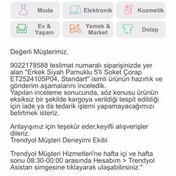 Trendyol'dan Eksik Ürün Ve Müşteri Hizmetleri Sorunu