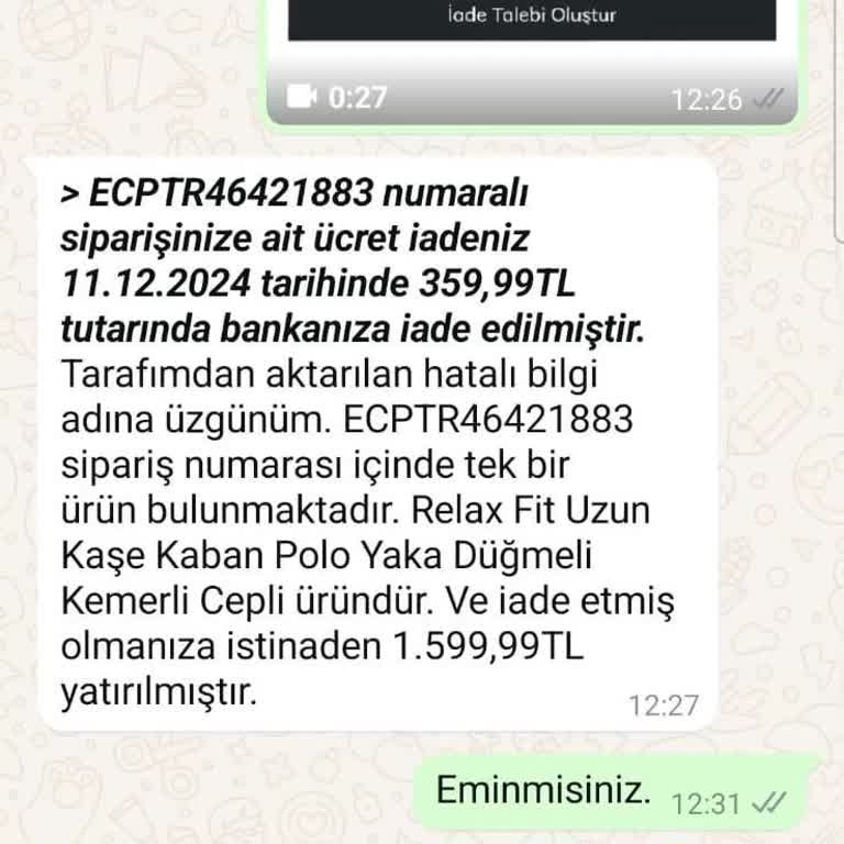 Yanlış İade Tutarı Ve İlgisiz Müşteri Hizmetleri