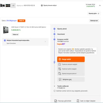 Hepsiburada'dan Sipariş Ettiğim İşlemci Teslim Edilmiyor