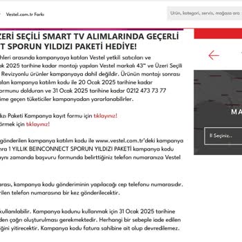 Vestel TV Kampanyasında Bein Connect Sorunu