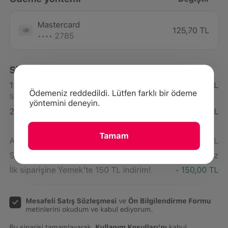 Yemeksepeti'nde Kredi Kartı Sorunu