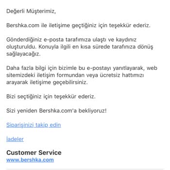 Bershka Kargo Hatası Ve İletişim Sorunlarıyla Ücret İadesi Beklentisi
