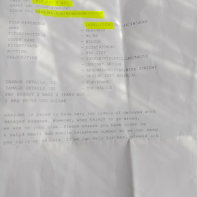Easy Jet Ve Havaş İle Çözülemeyen Bagaj Hasarı Sorunu