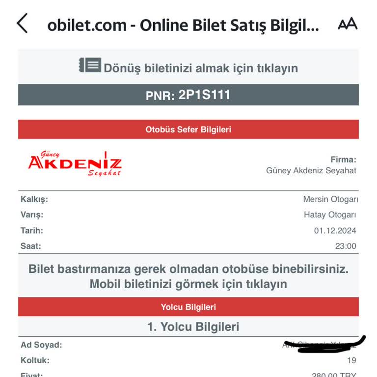 Obilet.com Üzerinden Alınan Biletle İlgili Mağduriyet