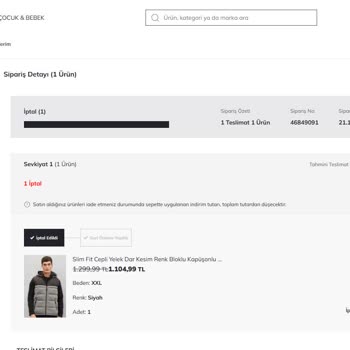 DeFacto Üyeliğim Üzerinden Yapılan Şüpheli Sipariş