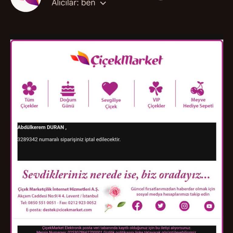 Çiçek Market Teslimat Sözü Tutulmayan Sipariş!