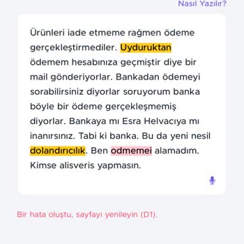 İade Edilen Ürünün Ödemesi Yapılmadı