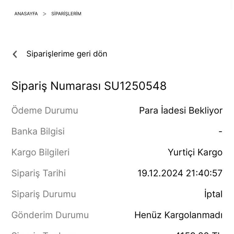 İptal Edilen Siparişin Ücreti Hala İade Edilmedi