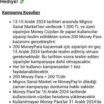 Migros Sanal Market'te 200 TL Money Kampanyası Sorunu