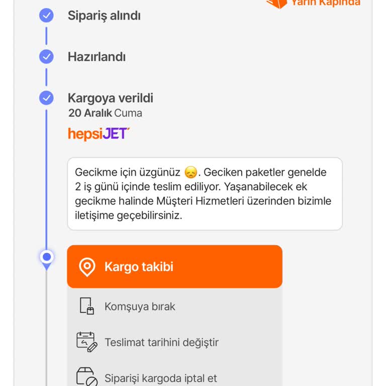 Yarın Kapıda Seçeneğiyle Aldığım Ürün Teslim Edilmiyor