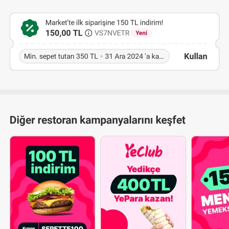 Yemeksepeti Kuponları Kullanılamıyor