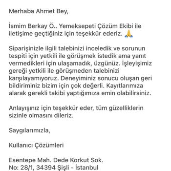Yemeksepeti Mahalle'den Alınmayan Ürün Ve İade Sorunu