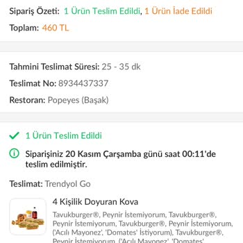 Popeyes Siparişlerinde Sürekli Eksik Ve Soğuk Ürün Sorunu