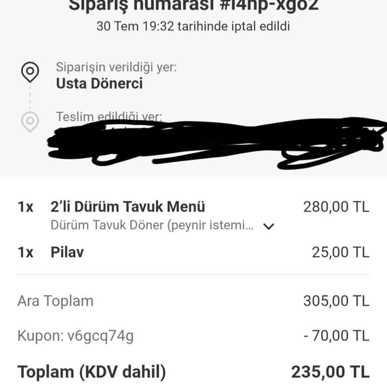 Yemeksepeti'nde İptal Edilen Siparişin Para İadesi Sorunu