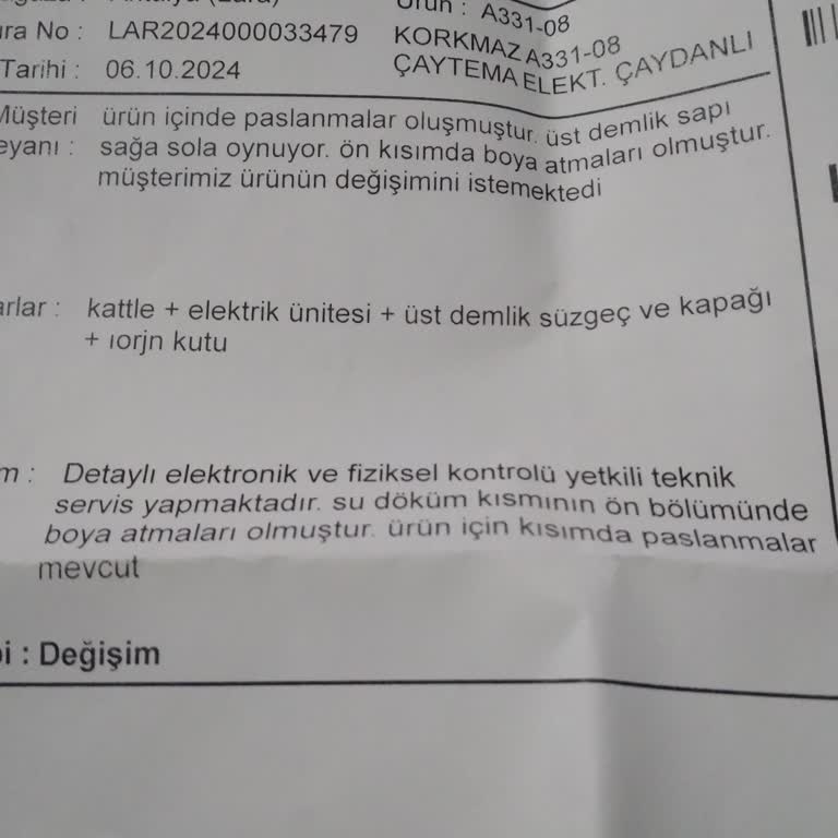 Korkmaz Çaydanlık Servis Süreci Sorunu