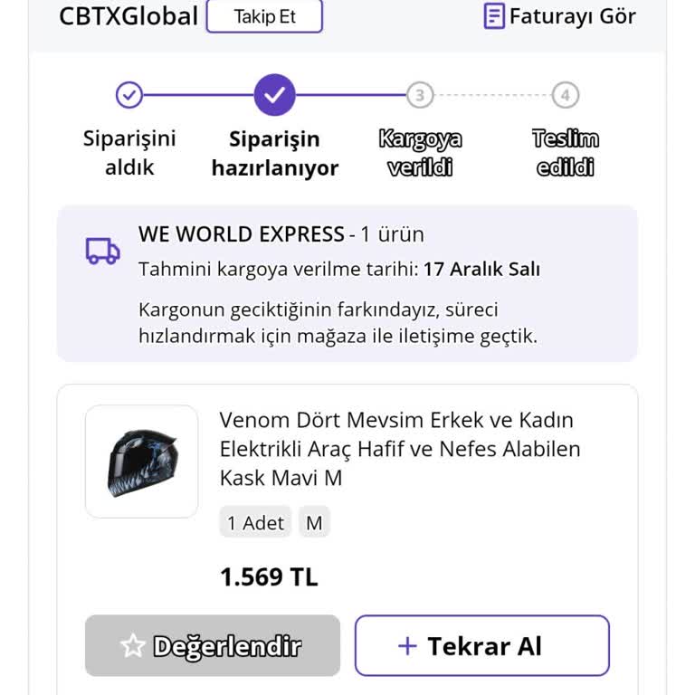 CBTX Global Geciken Kask Siparişi Ve İletişim Sorunları!