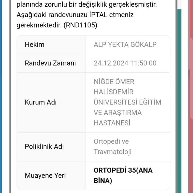 Son Anda İptal Edilen Randevu Mağduriyeti