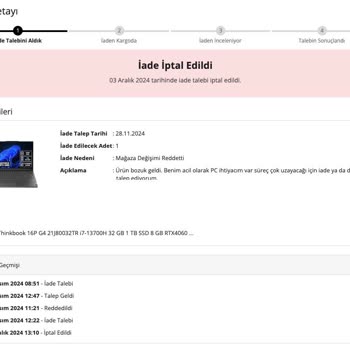 33 Günlük Mağduriyet: Lenovo Thinkbook İade Sürecinde Yaşanan Sorunlar