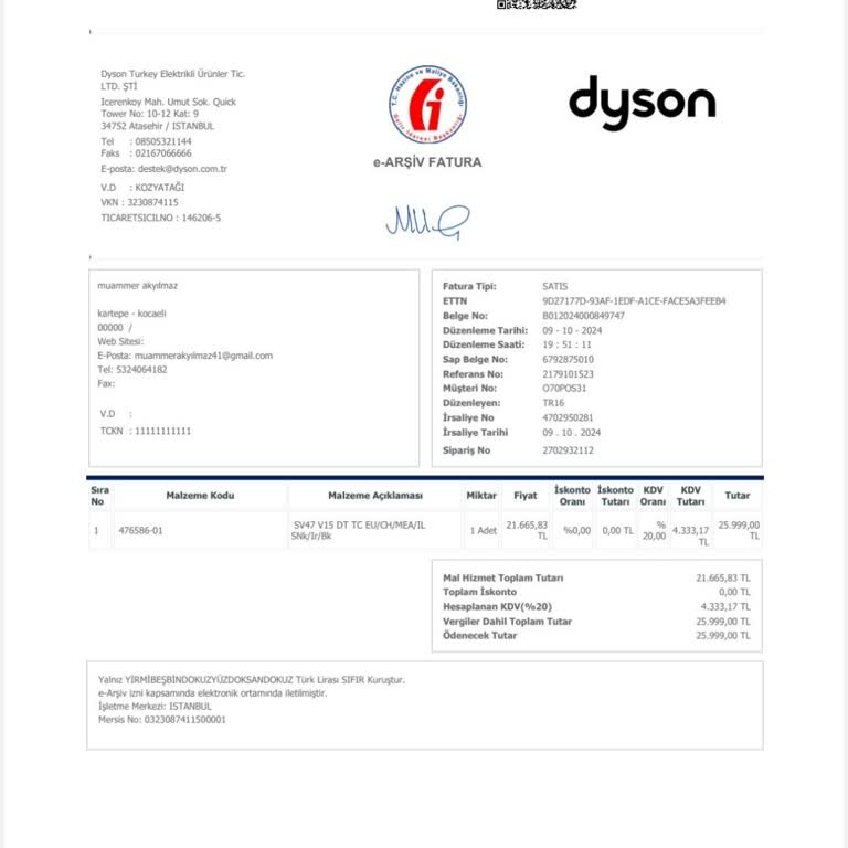 Dyson Fatura Problemi Ve Müşteri Hizmetleri Sorunu