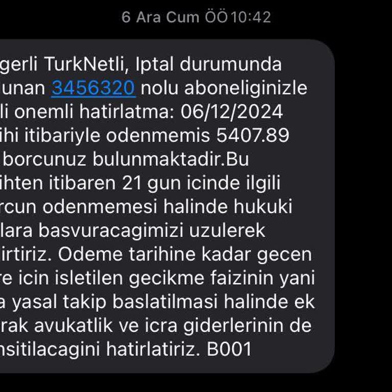 TurkNet Borç Bilgilendirme Ve İletişim Sorunları