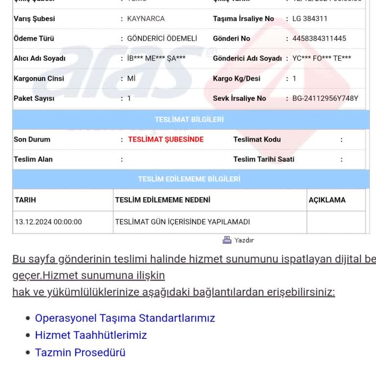 Kargo Teslimatında Gecikme Ve İletişim Sorunları