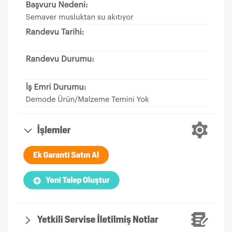 Arçelik Semaver Tamirinde Parça Sorunu Ve İptal Edilen Talep