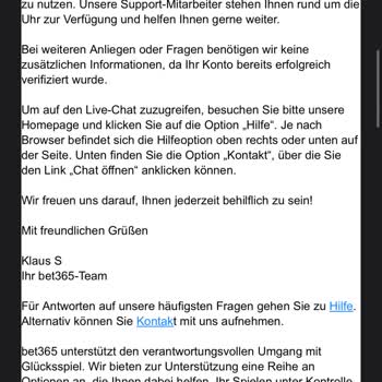 Bet365 blockiert Konto und verweigert Auszahlung von 2500 €