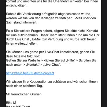 Bet365 blockiert Konto und verweigert Auszahlung von 2500 €