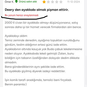 Ayakkabı İadesinde Müşteri Hizmetleri Fiyaskosu