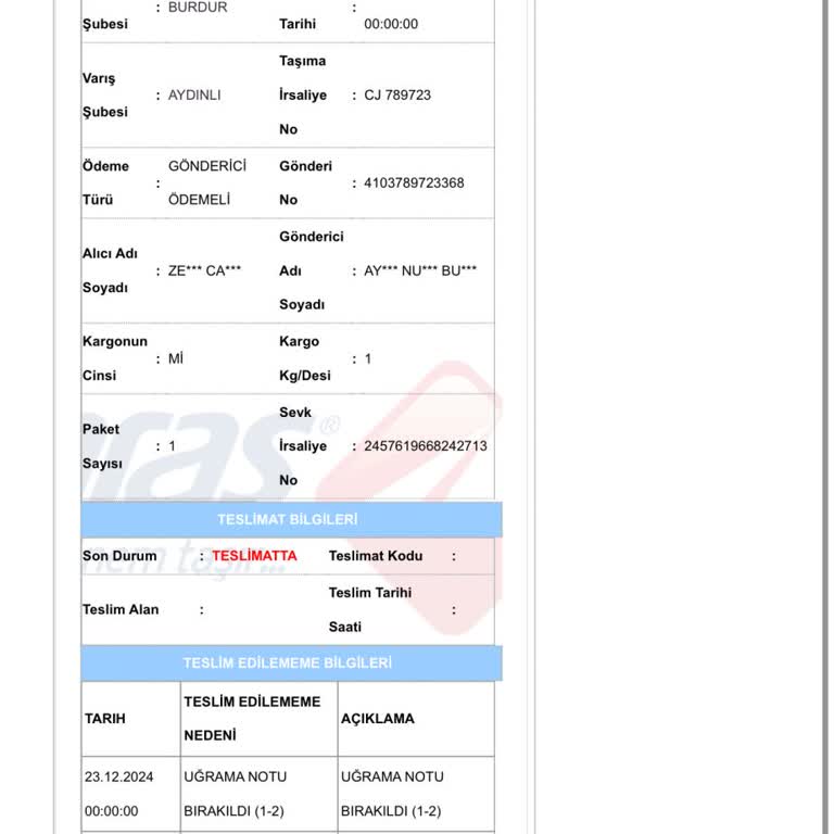 Aras Kargo'nun Güvenilmez Teslimat Sorunu