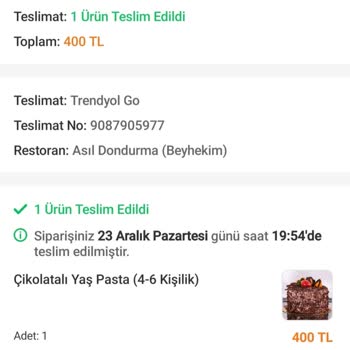 Trendyol Yemek Pasta Siparişi Paramparça Geldi!