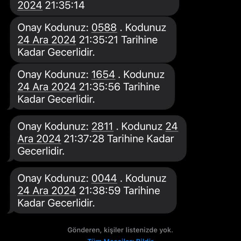 Bilinmeyen Onay Kodu Mesajları