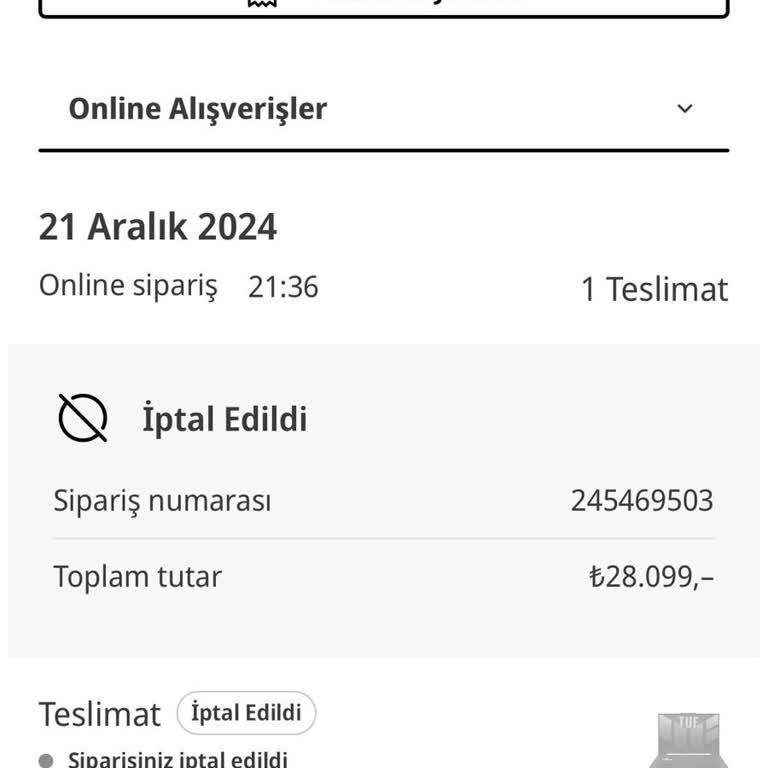İptal Edilen Sipariş Ve Teşhir Ürünü Sorunu