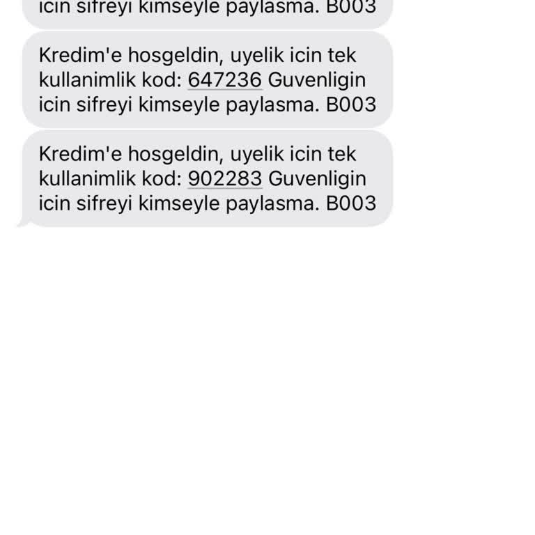 Kredim'den Telefonuma Gelen Kodlar!