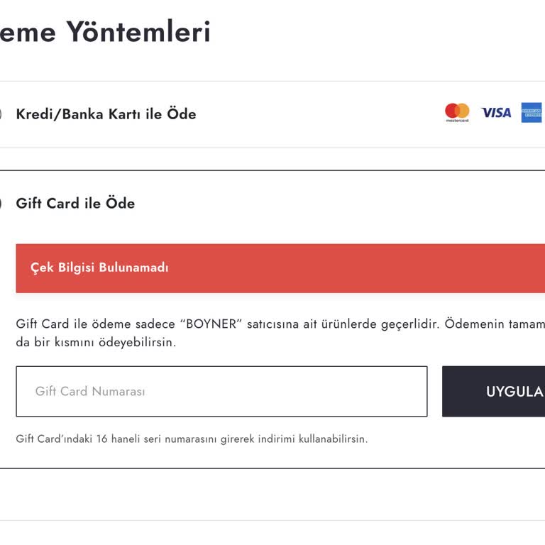 Hediye Kartıyla Online Alışveriş Yapamama Sorunu