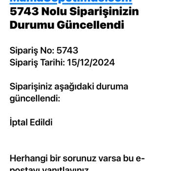 Mamasetimde.com'dan Sipariş İptali Ve Para İadesi Sorunu