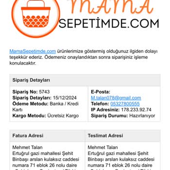 Mamasetimde.com'dan Sipariş İptali Ve Para İadesi Sorunu
