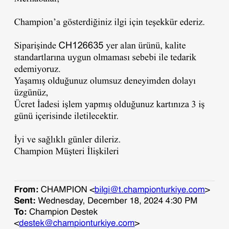 İptal Edilen Sipariş Ve Geciken Para İadesi