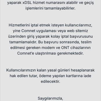 Comnet Aboneliği İptal Edildi, İade Bekleniyor