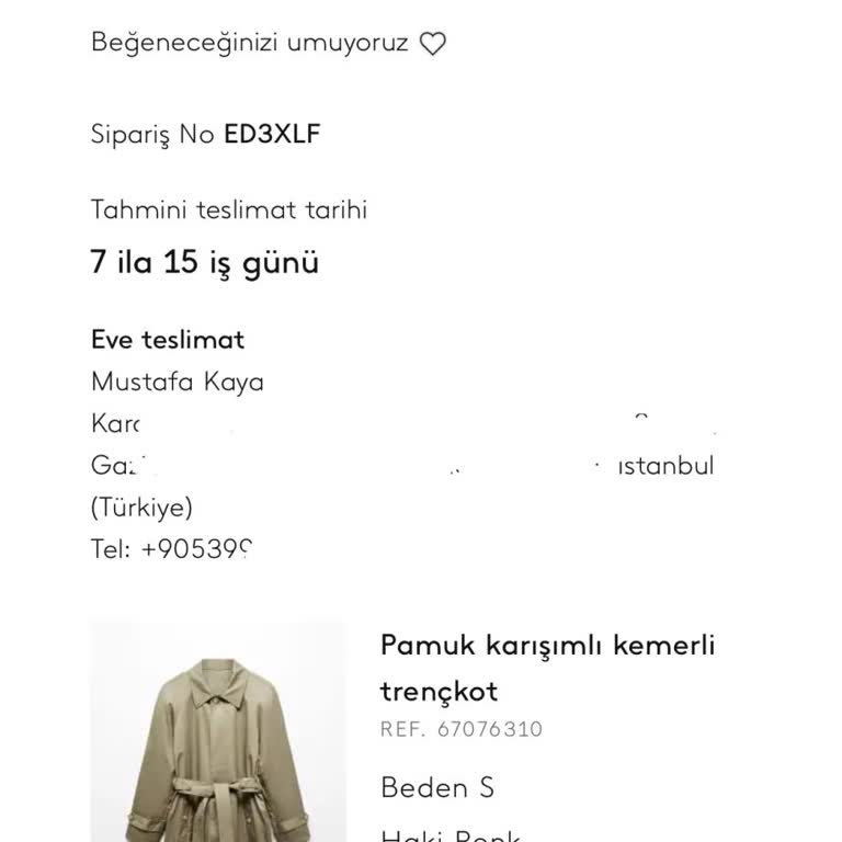 Trençkot Siparişimde İptal Sorunu