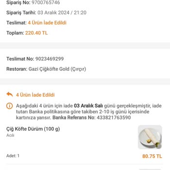 Trendyol GO Siparişi İptali Ve Burgan Bank Geri Ödeme Sorunu