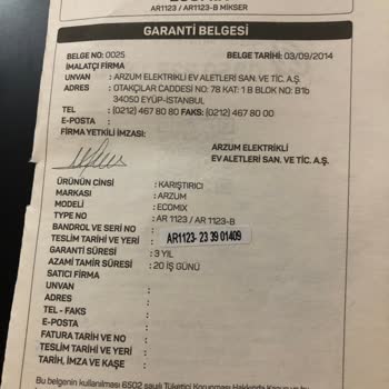 Garanti Kapsamında Paslanan Mikser Aparatları
