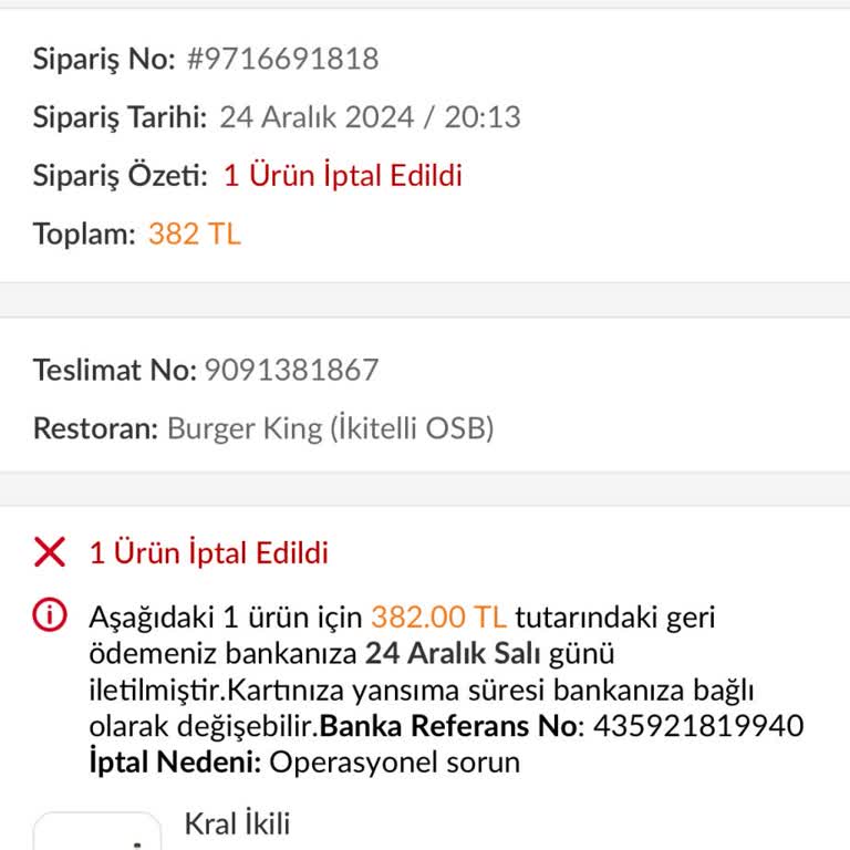 Trendyol Yemek: İptal Edilen Sipariş Ve Yetersiz Müşteri Hizmeti